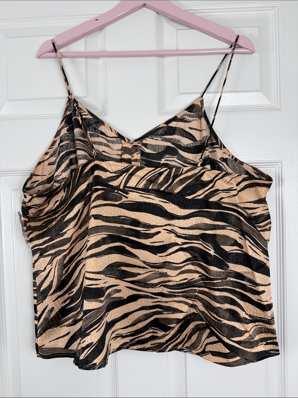 NWT Nine West Black and Nude Beige Zebra-Print Satin Cami - Picture 2 of 6